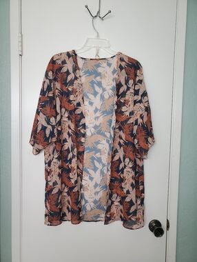 Fairy Forest Women's Sheer Flowy Kimono Navy/Brown Sz Small